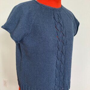 Blue Lace Front Tee Hand knit Small